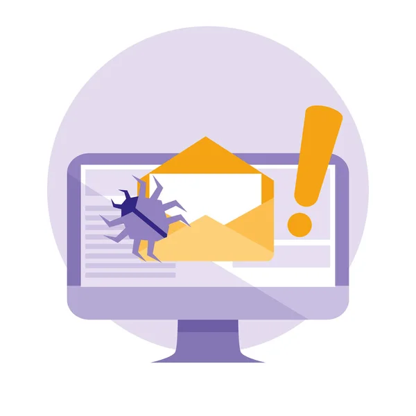 Monitor and envelope mail with attack virus — Stock Vector