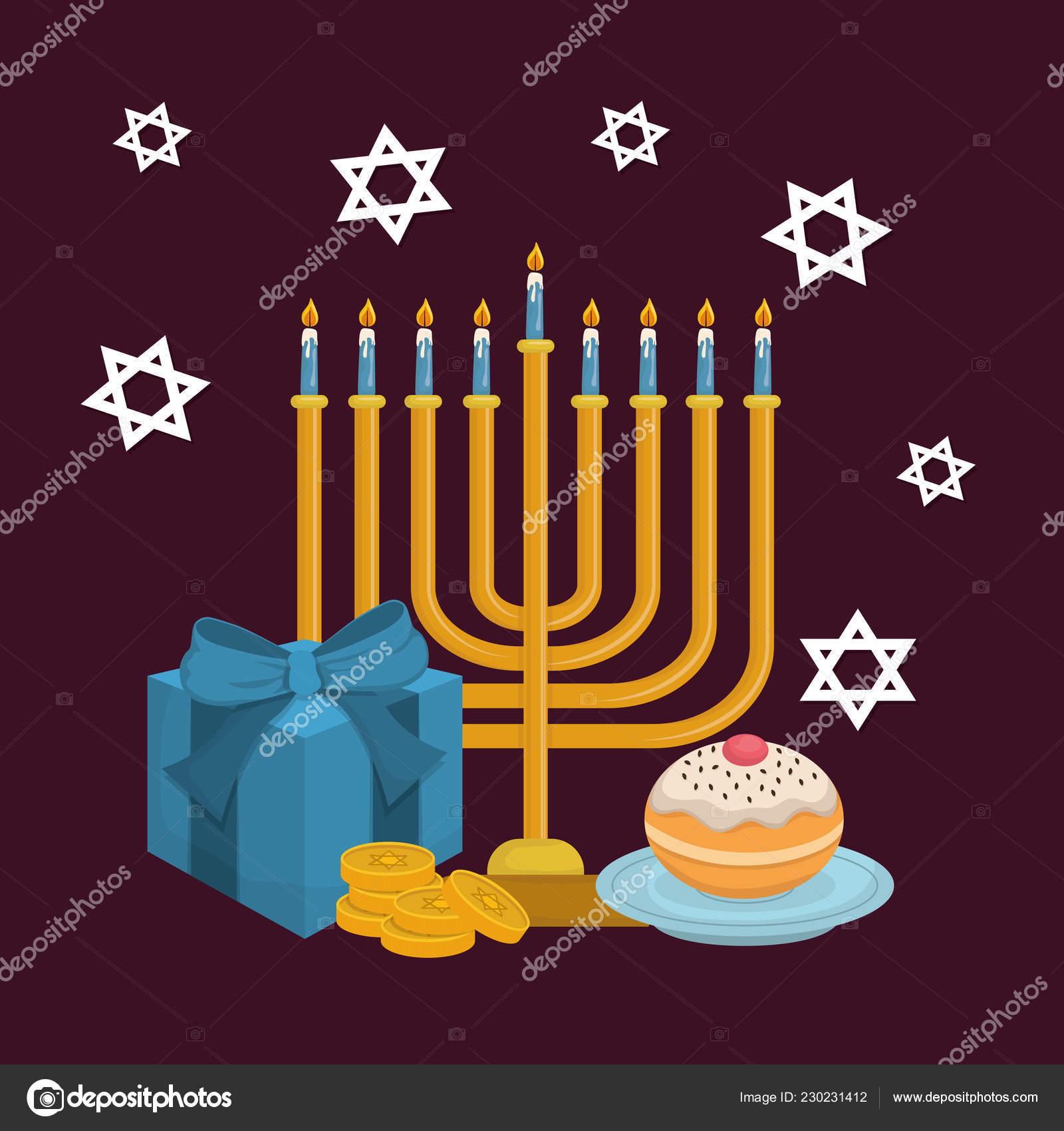 Happy Chanukka Karte Mit Kronleuchter Stockvektor Djv