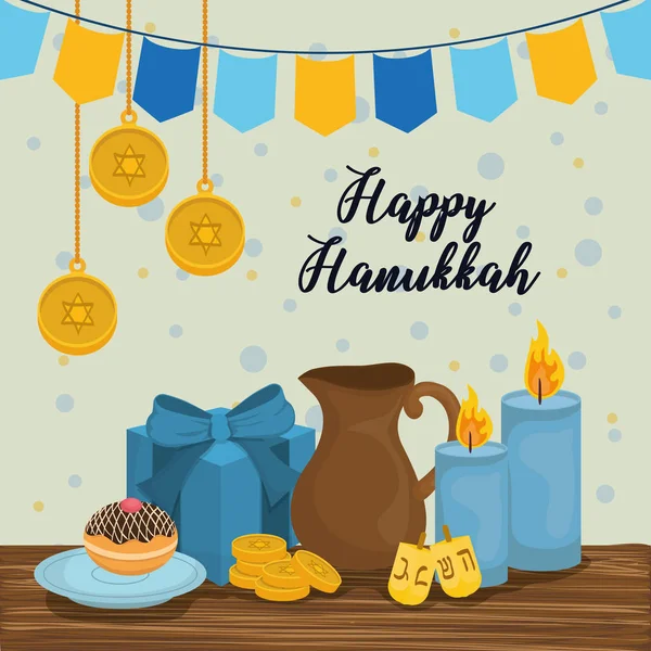 Ícones de celebração feliz hanukkah — Vetor de Stock