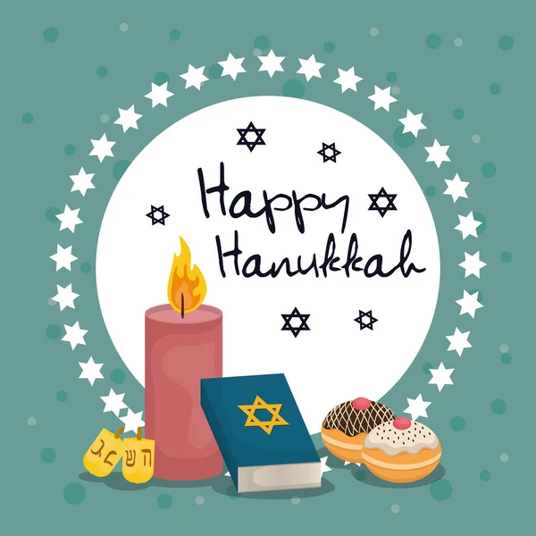 Ícones de celebração feliz hanukkah — Vetor de Stock