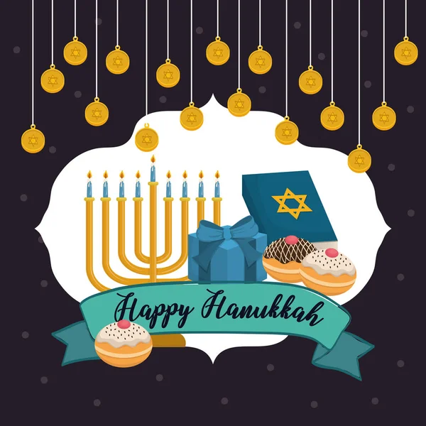 Happy hanukkah feest pictogrammen — Stockvector