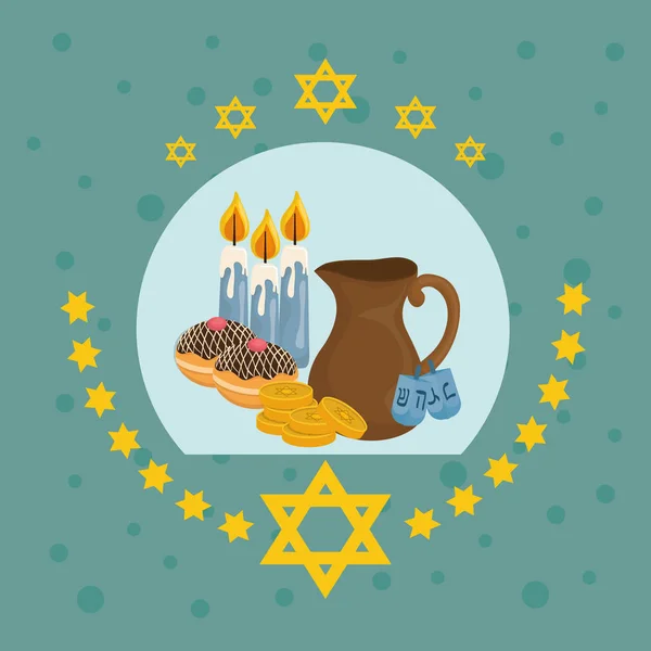 Bahagia hanukkah ikon perayaan - Stok Vektor