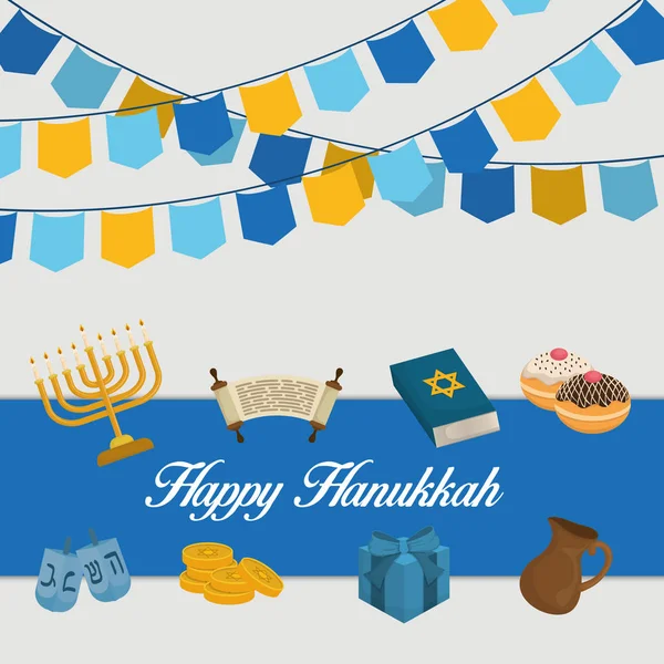 Ícones de celebração feliz hanukkah — Vetor de Stock