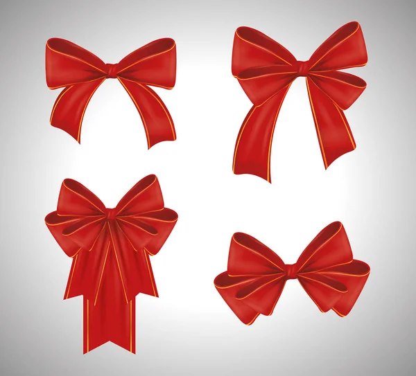 Set of red ribbons bowties decoration — Stock Vector