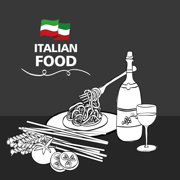 Vino con menú de comida italiana — Vector de stock
