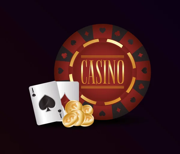 Casino Glücksspiel Wette Chipkarten Und Geld Münzen Vektor Illustration — Stockvektor