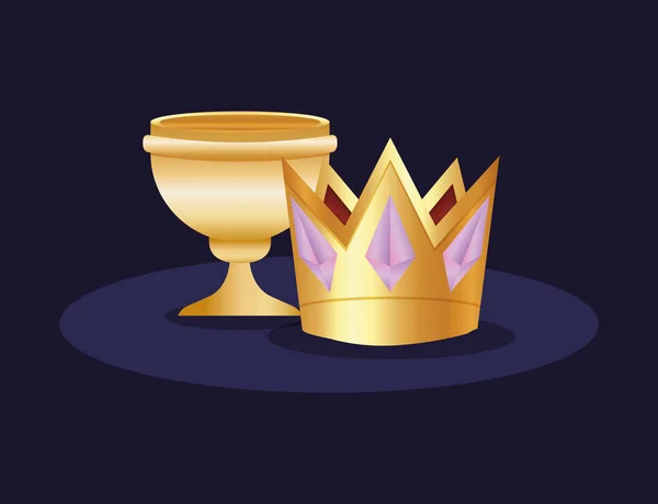 Luksusowych złote trofeum Pucharu i korony — Wektor stockowy