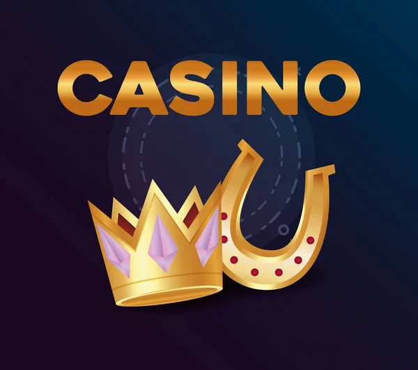 Casino poker coroa dourada e ferradura —  Vetores de Stock