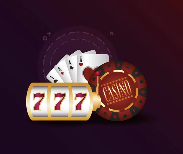 Casino poker jackpot macchina gioco chip e carte — Vettoriale Stock