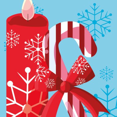 Noel mum ile mavi arka plan, vektör çizim üzerinde şeker kamışı