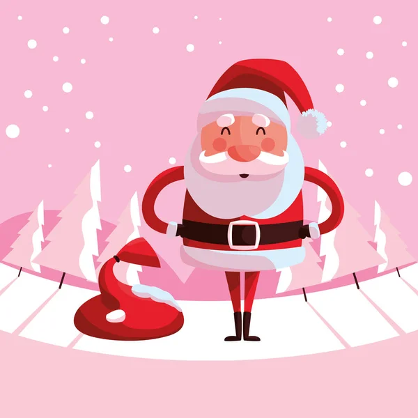 Cartoon Santa Claus Holding Bag Pink Background Vector Illustration — Stock Vector