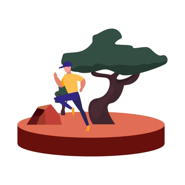 Hombre practicando yoga cerca de la naturaleza del árbol — Vector de stock