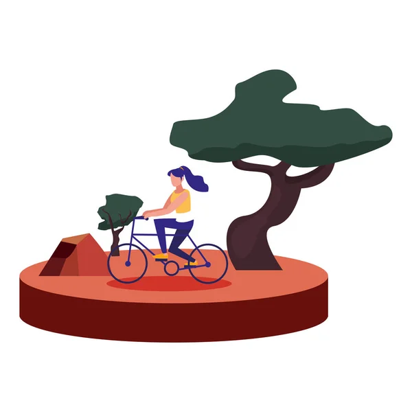Woman riding bike outdoors image — Stock Vector
