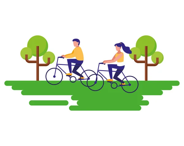 Couple à vélo dans le paysage — Image vectorielle