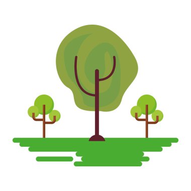 ağaçlar beyaz arka plan üzerinde doğal çim