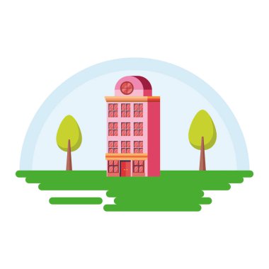 peyzaj ağaçları ile bina