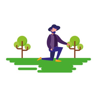 Adam şapkasını diz ile doğal açık