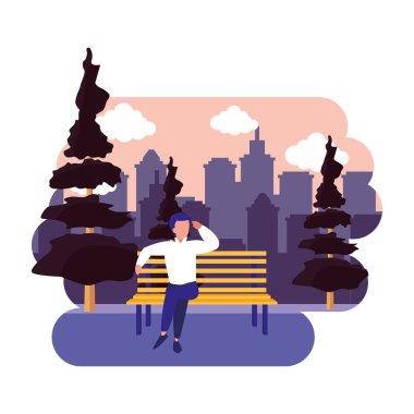 açık tezgah park şehir üzerinde oturan adam