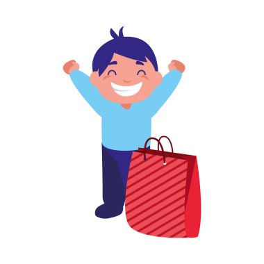 Kağıt çanta kutlama ile mutlu çocuk