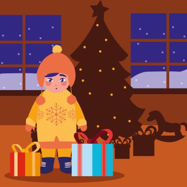 hediye ile çocuk ve Noel ağacı