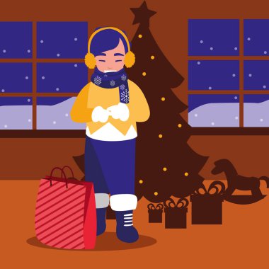 hediye ile çocuk ve Noel ağacı