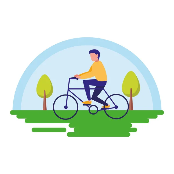 Hombre montar en bicicleta al aire libre imagen — Vector de stock