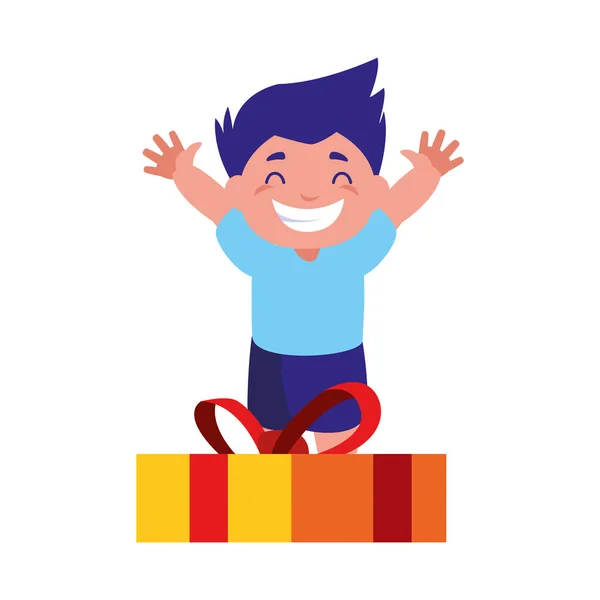 Niño feliz con celebración de caja de regalo — Archivo Imágenes Vectoriales