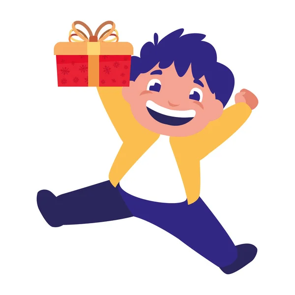 Niño feliz con celebración de caja de regalo — Vector de stock