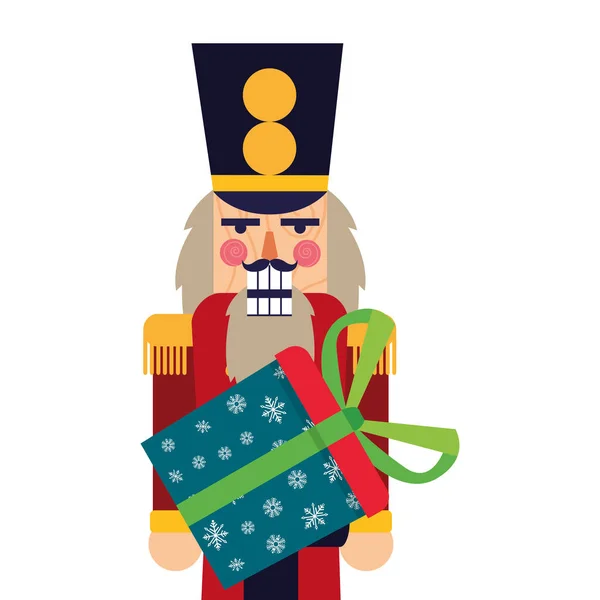 圣诞胡桃夹子拿着礼品盒 — 图库矢量图片