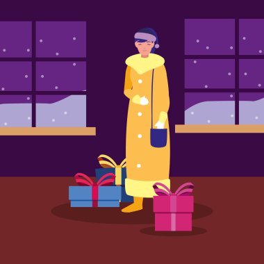 mutlu Noel hediyesi odasında kadınla