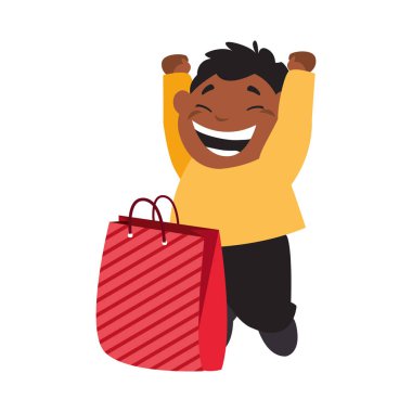 Kağıt çanta kutlama ile mutlu çocuk