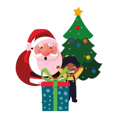 Noel Noel baba çocuk ve hediye ağacıyla