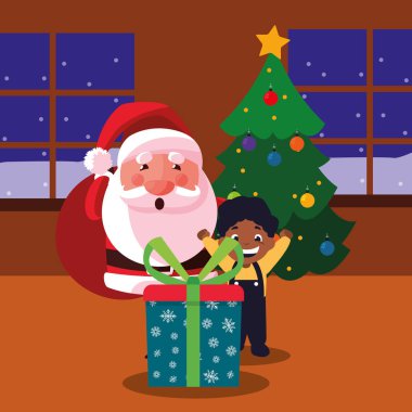 Noel Noel Baba ile çocuk ve hediye kutusu