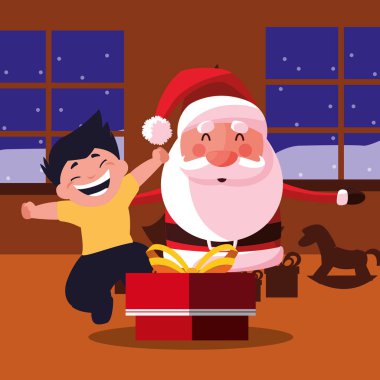 Noel Noel Baba ile çocuk ve hediye kutusu