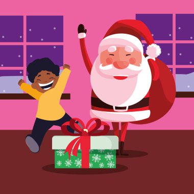 Noel Noel Baba ile çocuk ve hediye kutusu