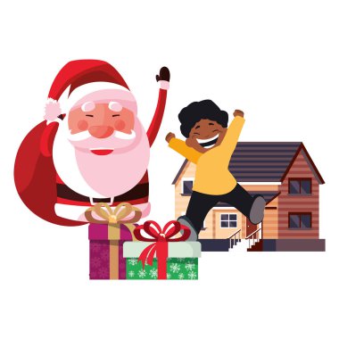 Noel Noel baba çocuk ve hediye kutusu ev