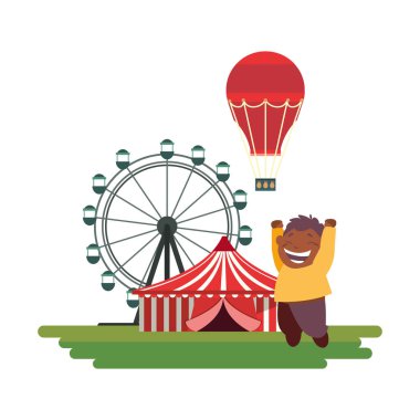 mutlu Çocuk karnaval dönme dolap sıcak hava balonu