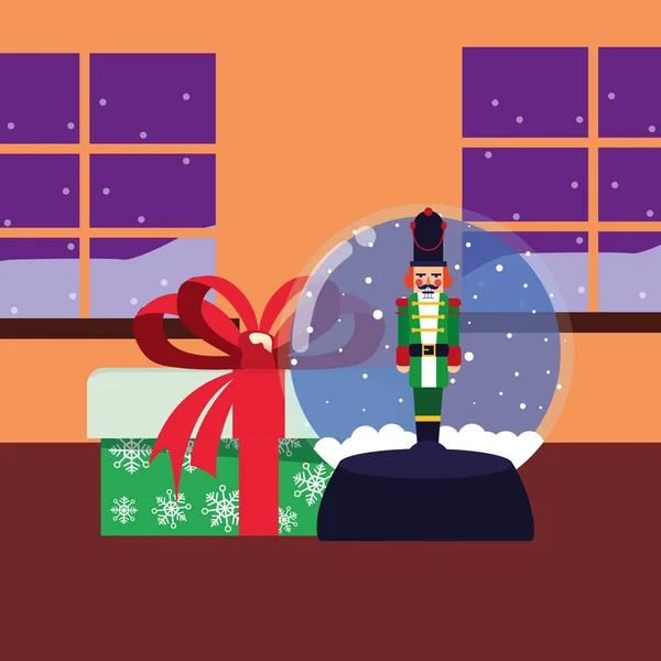 Regalo de Navidad nutcracker bola de nieve — Archivo Imágenes Vectoriales