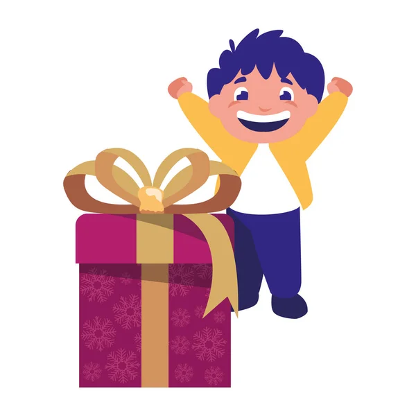 Niño feliz con celebración de caja de regalo — Archivo Imágenes Vectoriales