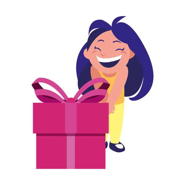 Chica feliz con caja de regalo celebración — Archivo Imágenes Vectoriales