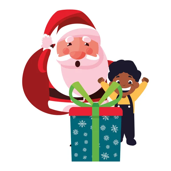 Navidad santa claus con niño y caja de regalo — Archivo Imágenes Vectoriales