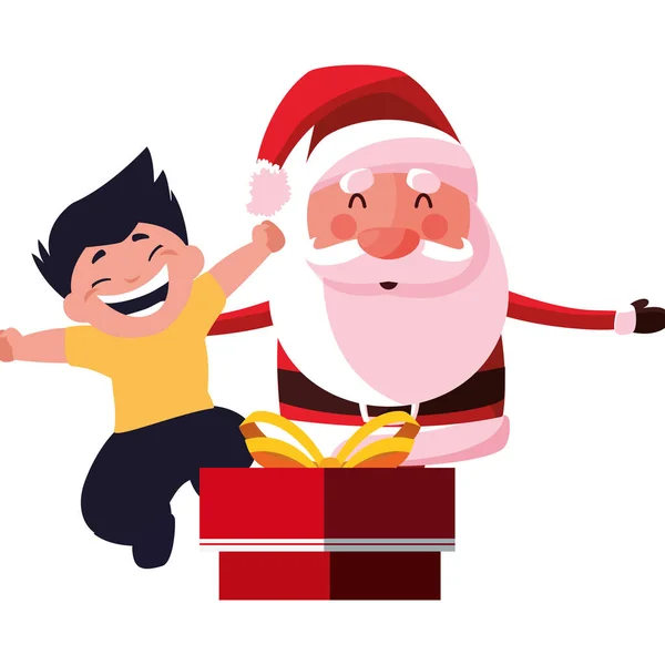 Χριστούγεννα τον Άγιο Βασίλη με αγόρι και δώρο πλαίσιο — Διανυσματικό Αρχείο