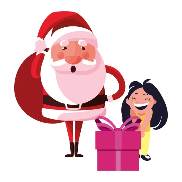 Рождественский Санта Клаус с девушкой и подарком — стоковый вектор