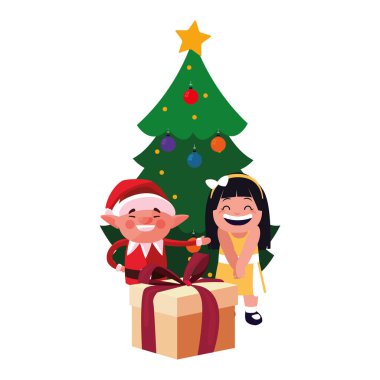 Noel elf kızı ve hediye ağacıyla