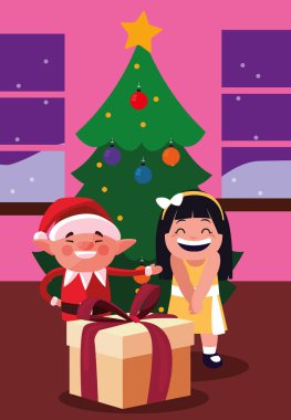 Noel elf kızı ve hediye ile