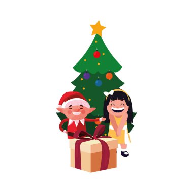 Noel elf kızı hediye ağacıyla