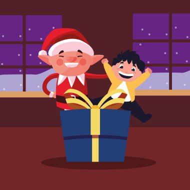 Noel elf çocuk ve hediye ile