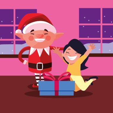 Noel elf kızı ve hediye ile