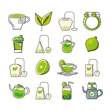 çay ve aracı mutfak ile Icons set