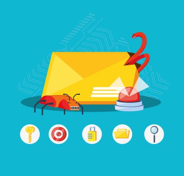 Zarf posta ile siber güvenlik Icons set
